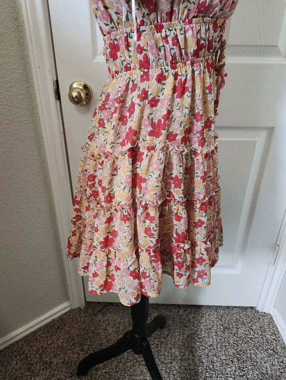 Y&I Floral Pink Tie-Front Sundress Smocked S